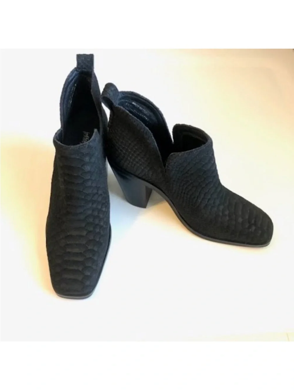 Jeffrey Campbell Rowlan Snakeskin Embossed Leather Bootie Ankle Boots Black